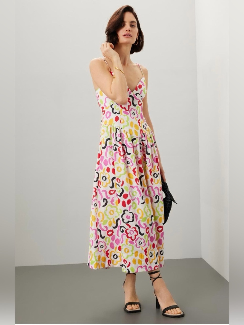 RHODE~Sophie~Multicolor Floral V‑Neck Spaghetti‑Strap Maxi Dress~Size 4~$445~